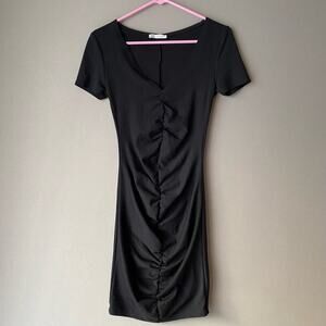 Zara sz M rouged‎ mini little black dress